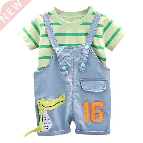 0-5T Newborn Kid Baby Boy Clothes Set Striped Round Neck T-S
