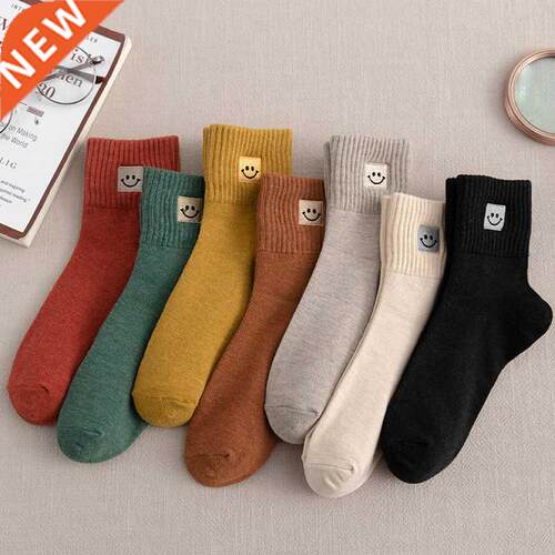 Ladies/Men Cotton Smiley Socks Embroidered Cartoon Cute Pure