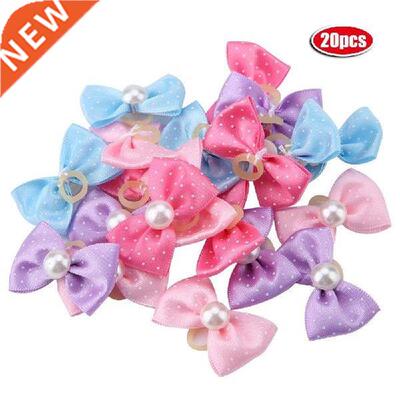 20Pcs 5 Colors Small Pet Dog Faux Pearl Bow Hair Rope Puppy