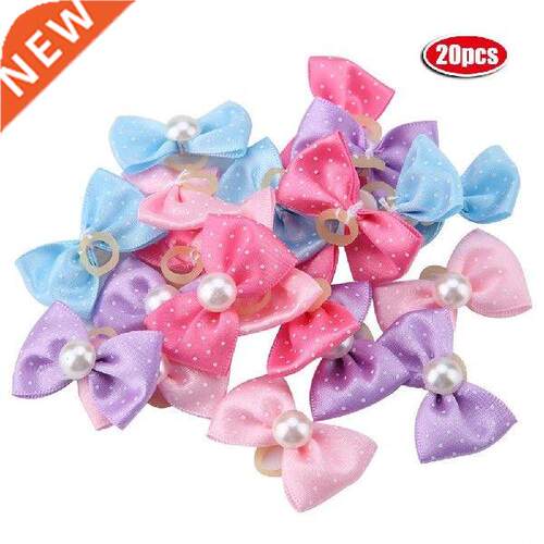20Pcs 5 Colors Small Pet Dog Faux Pearl Bow Hair Rope Puppy