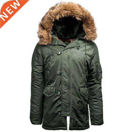 Unisex Fur Collar Winter Jacket for Men Hooded Thick Padded