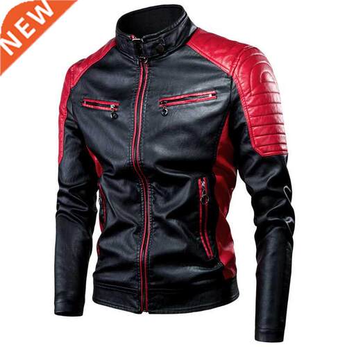 Men 2022 Winter Casual Motor Spliced Leather Jacket Coat Men