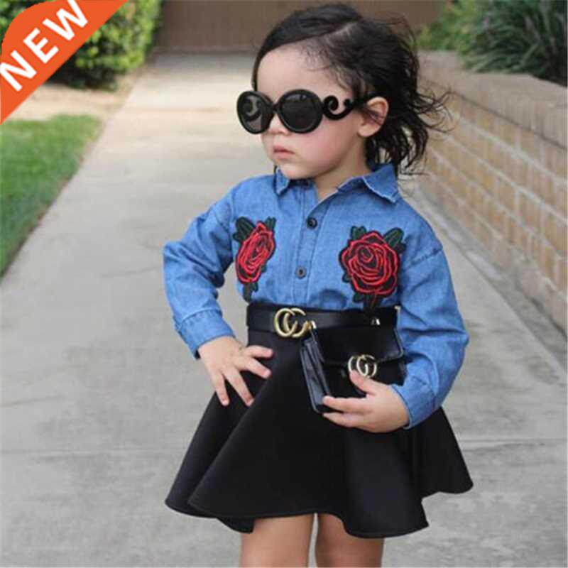 Baby Girls Floral Jeans ops+Tutu Skirt Fashion Children Clo图片