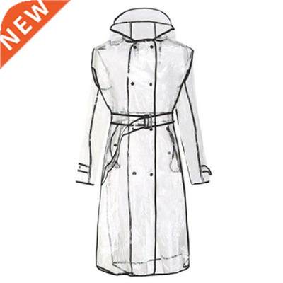 Women Transparent Raincoat Belted Waterproof Jacket Clear