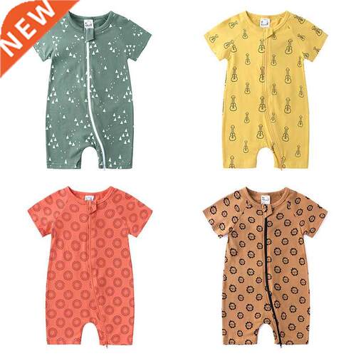 Zipper Short Seelve Bby Girls Rompers Unisex Cotton Crtoon