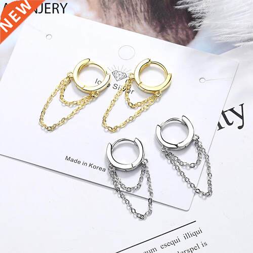 ANENJERY Silver Color Punk Style Double Layer Chain Hoop Ear