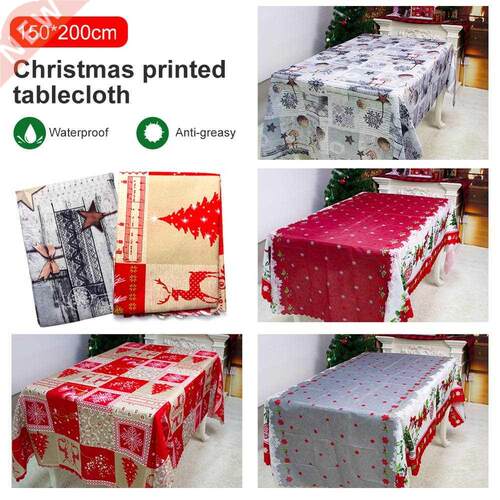 Linen Christmas tablecloth Elk Snowman Table Merry