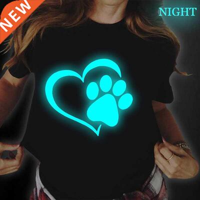 Luminous T-Shirt Women Top-Tees Clothes Graphic Dog Paw 90s
