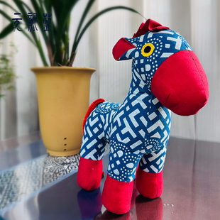 元新蓝手工蓝印花布马年生肖布偶娃娃南通蓝印花布南通特产