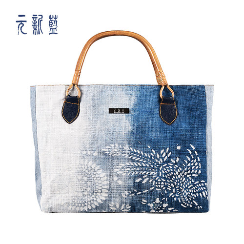 原创蓝印花布手提包女生包包