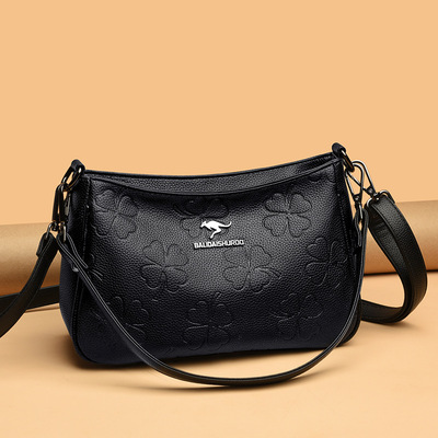 头层牛皮压花信封包女士斜挎包