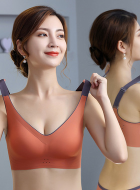 胖mm无钢圈文胸罩薄杯无痕睡眠瑜伽运动大码防下垂收副乳内衣黑色