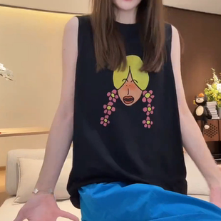 PEACHZHOU夏季宽松直筒圆领背心韩系松弛轻薄无袖T恤LK2512119
