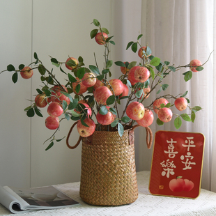 逼真苹果仿真花新年装饰花树枝果实假花客厅插花干花摆设平安喜乐