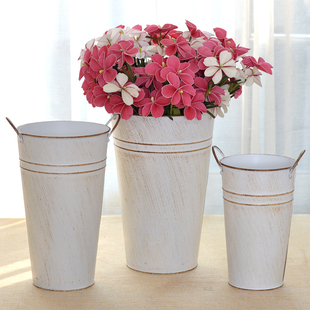 【芈阳】复古刷色铁皮花桶插花养花桶铁桶铁皮桶花盆铁艺花瓶花器