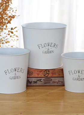 【芈阳】白色铁桶铁皮桶田园花桶创意摆放花盆花店婚礼橱窗装饰品