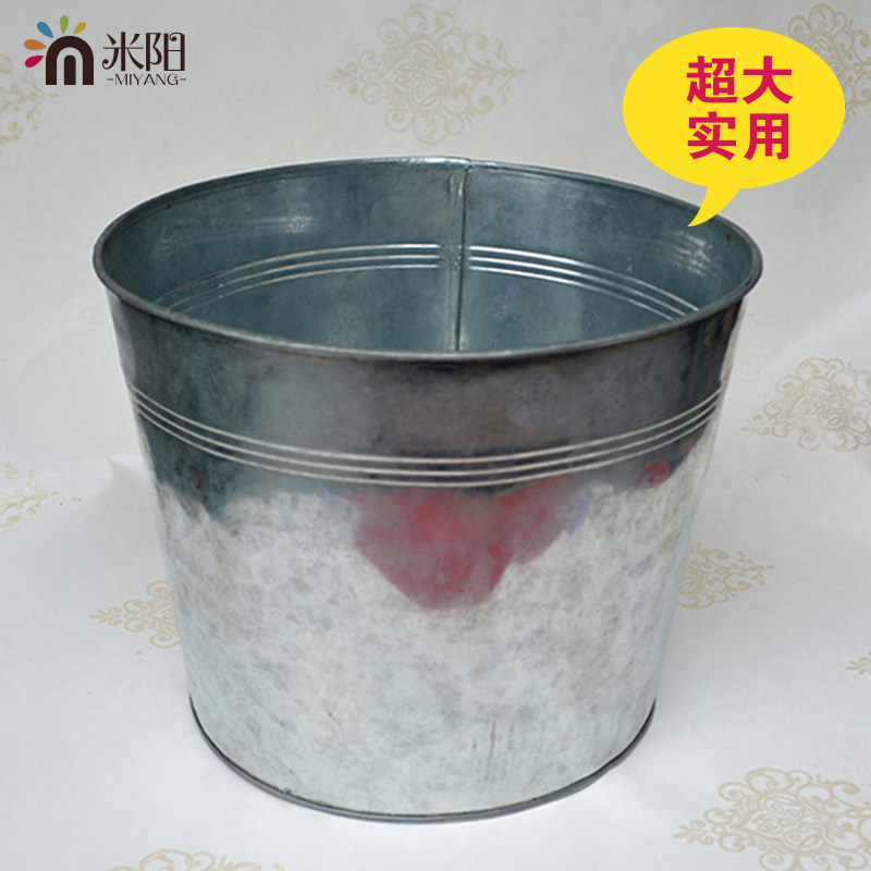 【芈阳】超大镀锌铁皮桶花桶 压纹白铁皮桶田园大花盆铁桶收纳桶