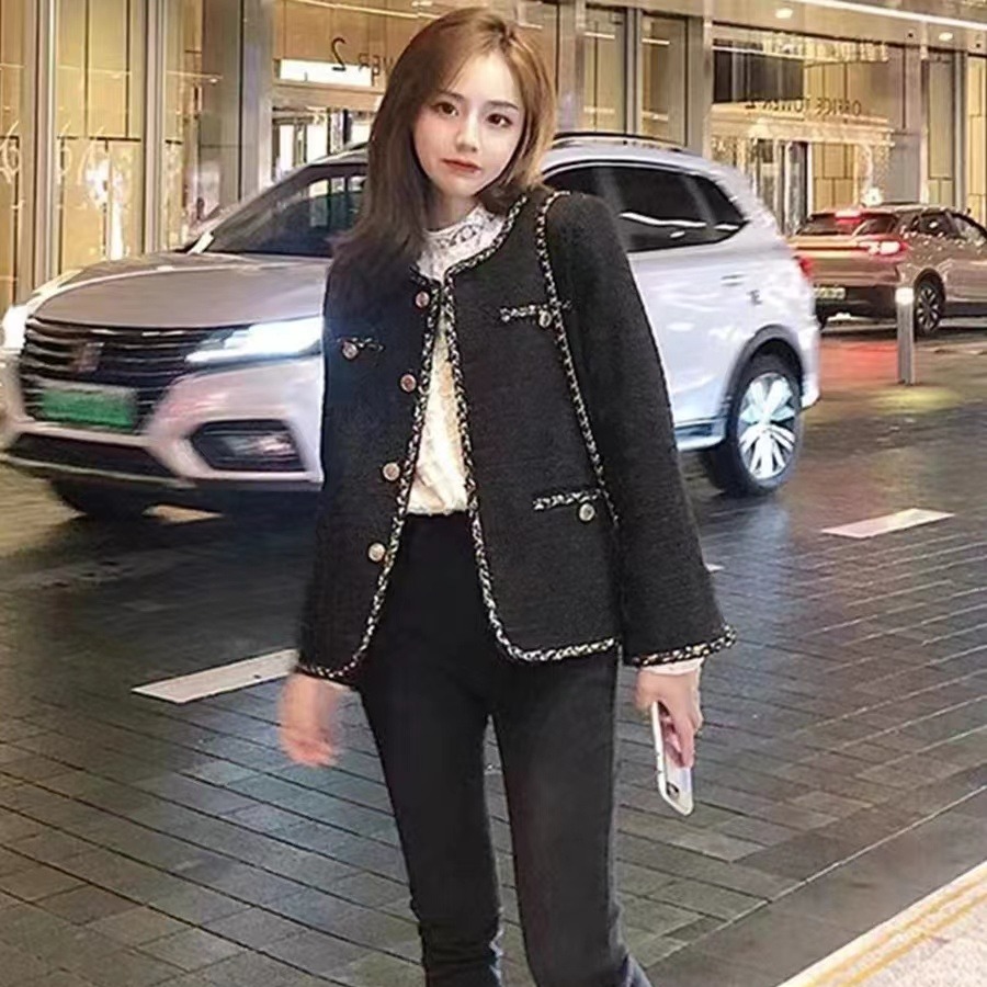 秋冬装新款大码女装宽松韩版编织粗花呢夹棉短款外套M-4XL200斤