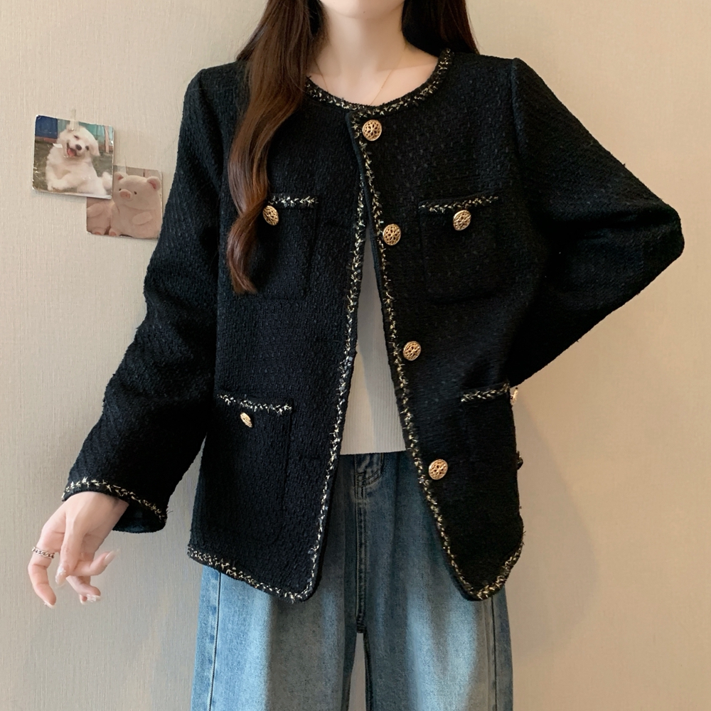 实拍秋冬装大码女装宽松韩版编织粗花呢夹棉短款外套M-4XL200斤