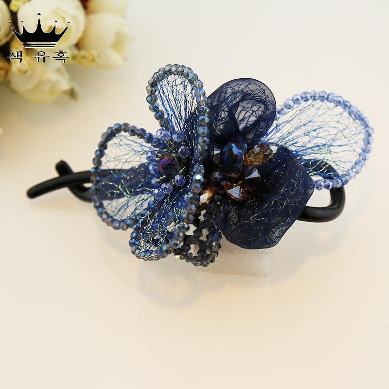 韩国进口布艺手工头饰香蕉竖夹发饰中大号马尾八字扭夹发卡一字夹