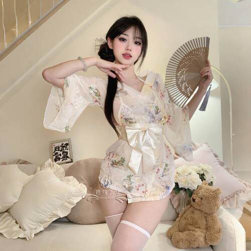 日系浴袍甜美性感樱花少女和服睡衣裙套装日式浴衣睡袍碎花长袖