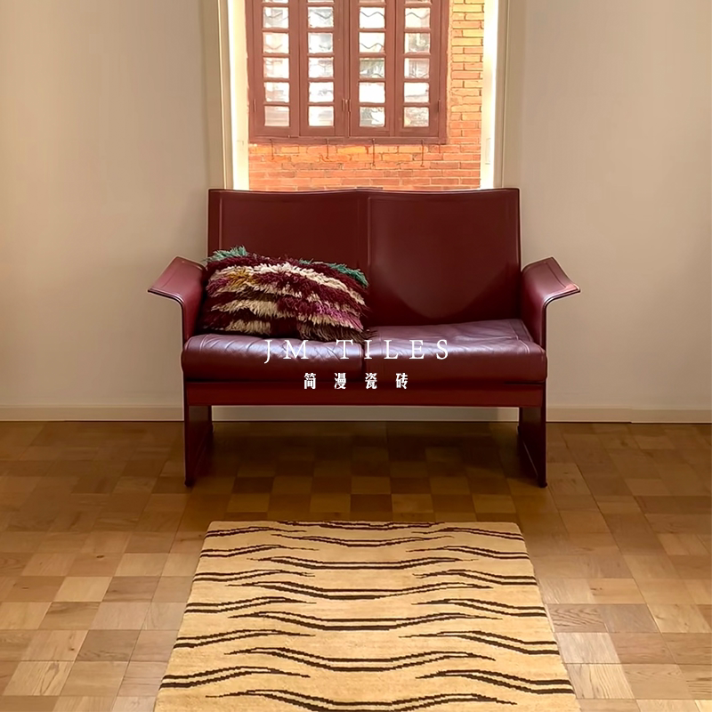 简漫 棋盘格木纹砖格子仿木地板砖原木风复古风客厅卧室通铺瓷砖