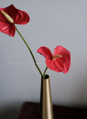 muzhi轻奢高端红色红掌仿真花束火鹤花客厅装饰花艺插花家居摆件