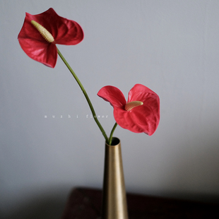 muzhi轻奢高端红色红掌仿真花束火鹤花客厅装 饰花艺插花家居摆件