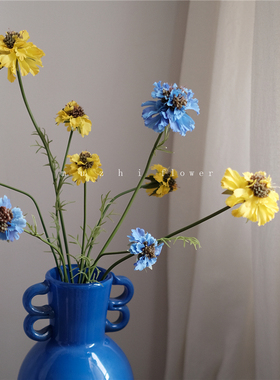 仿真花高级感逼真松虫草蓝盆花客厅插花轻奢高端花艺家居装饰花束