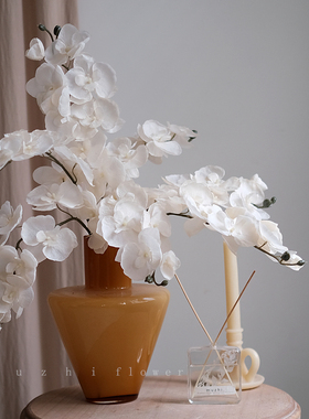 白色蝴蝶兰仿真花轻奢高端客厅花艺插花绢花蛋糕装饰高级感摆件