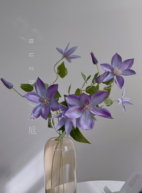 假花仿真花摆设网红 客厅高级感轻奢铁线莲高枝花束绢花插花摆放