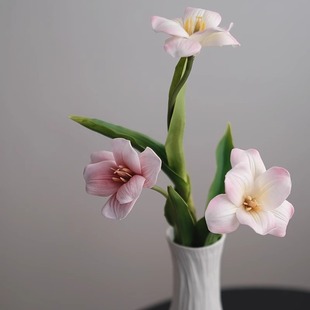 粉色郁金香仿真花摆件高档花束插花客厅摆设装 饰假花餐桌花摆花