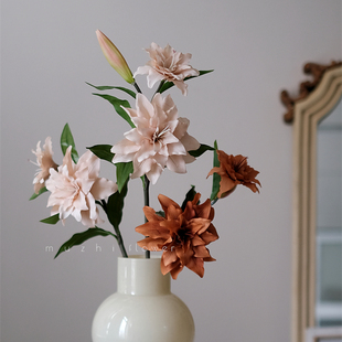 手感保湿 饰摆件高级感花束 百合花仿真花轻奢高端花艺绢花假花装