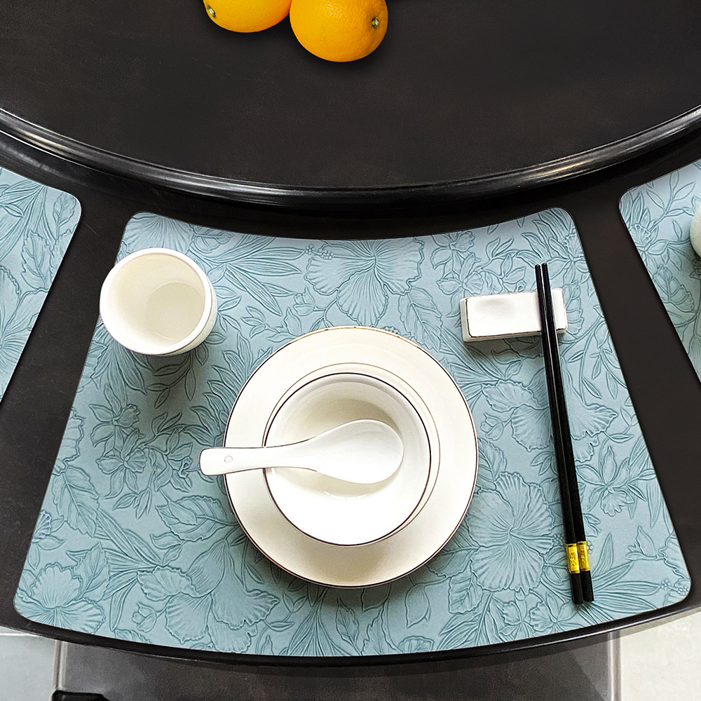 现货中国风皮革扇形餐垫防油隔烫西餐垫新中式高档酒店家居餐桌垫