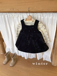 Galakoko韩系丝绒连衣裙套装 两件套 秋冬洋气宝宝加厚背心裙打底衫