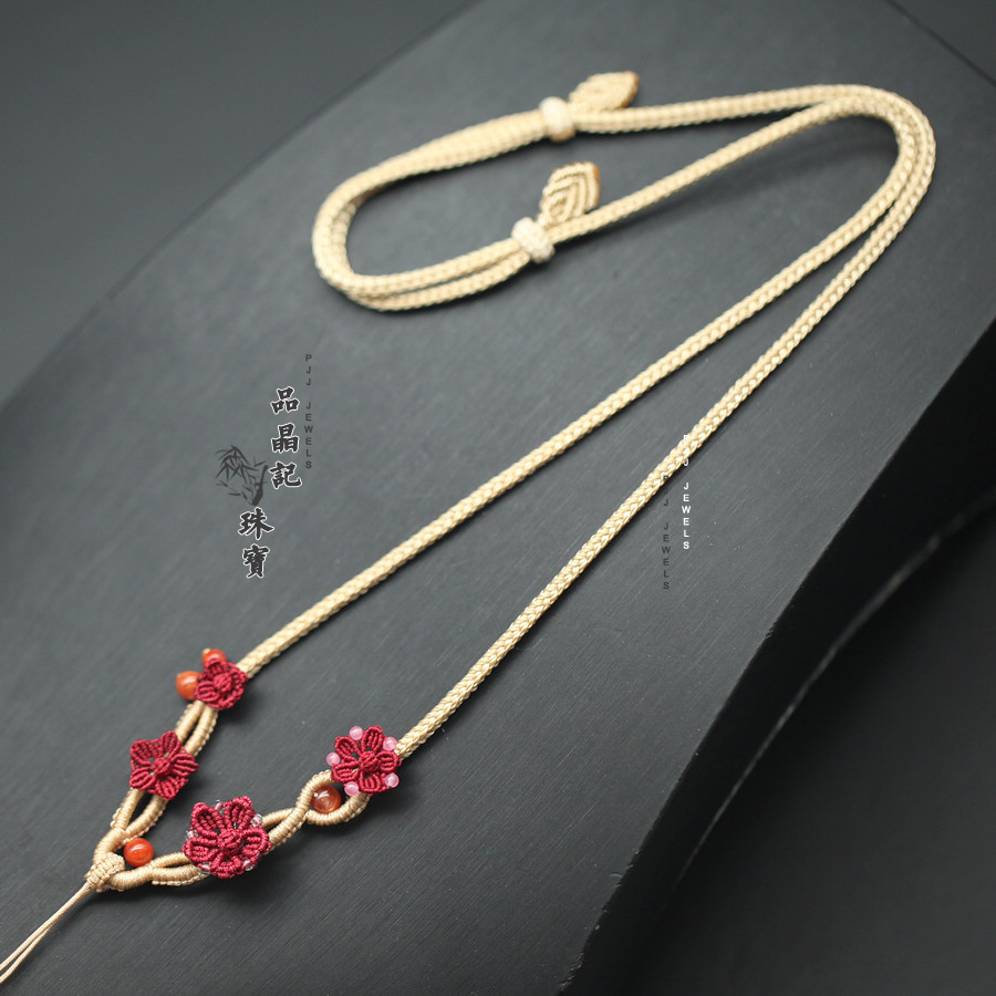 男女款可调节纯手工编织项链挂绳毛衣链配饰金银玉佛牌复古红梅赞