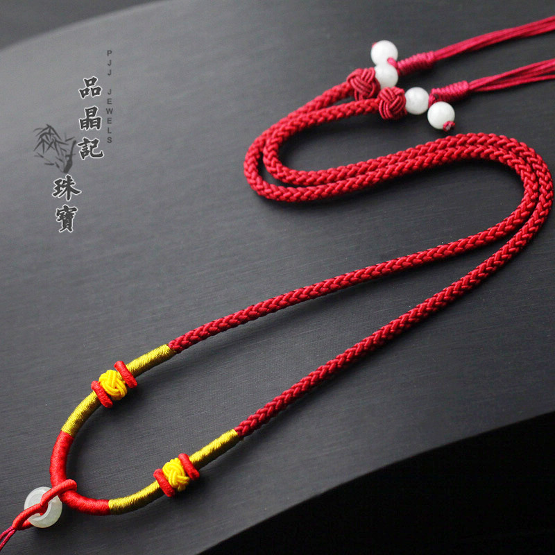 沙金吊坠八宝罗盘绳古法黄金项链绳复古风项链挂绳翡翠蜜蜡红绳子