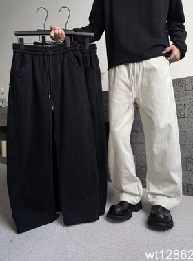 微腾12862男士休闲裤隧秋冬新款阔腿裤直筒裤加绒加厚长裤牛仔裤