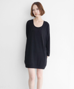 2020秋冬上新日本贵牌KBF女装加厚宽松百搭款黑色针织连衣裙