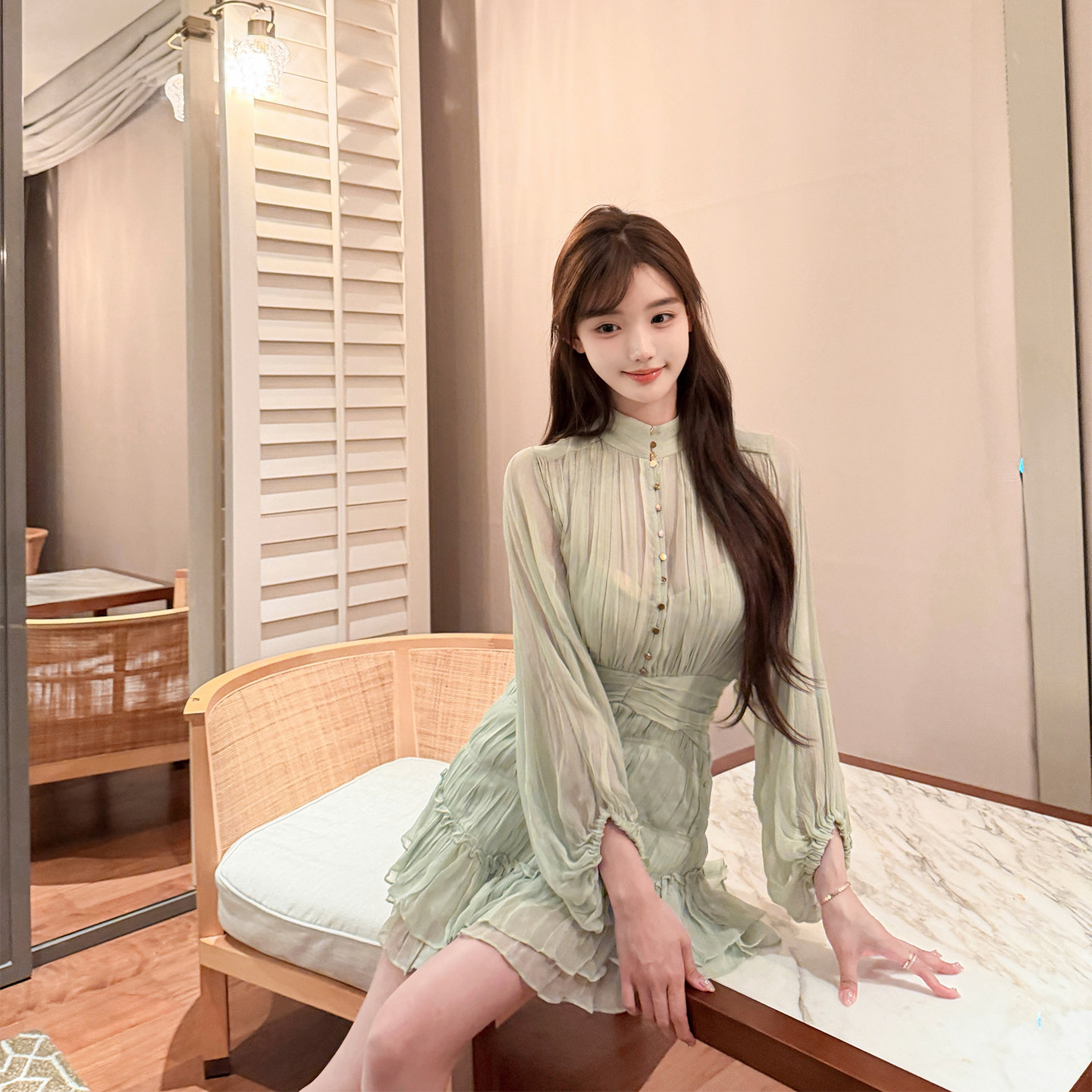叶嘉Nailah·重工人丝打揽显白连衣裙女气质美艳修身短裙夏