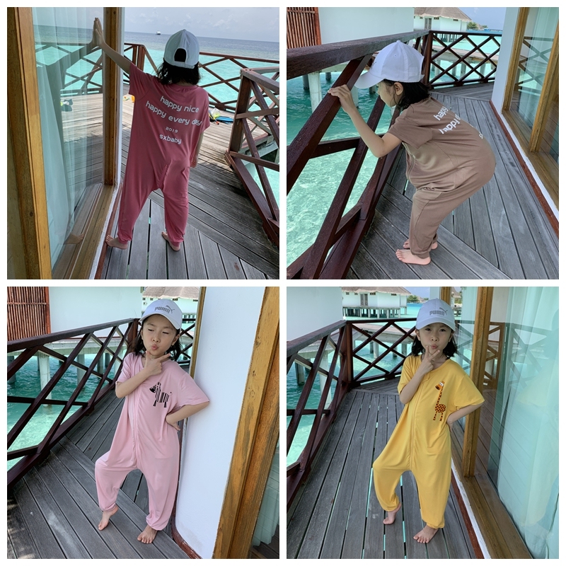 莫代尔儿童连体睡衣夏季拉链薄款