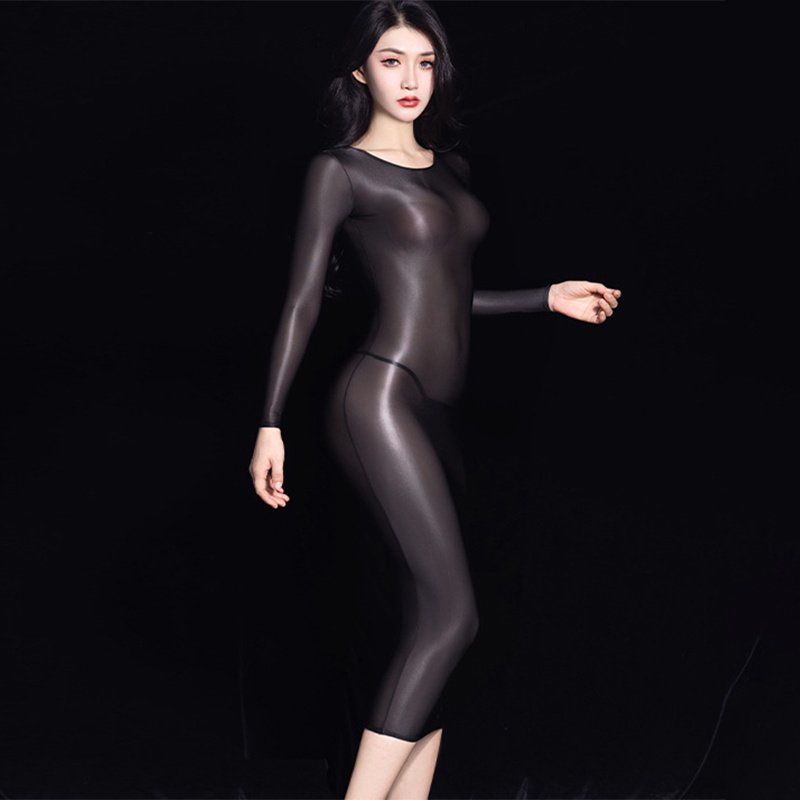 紧身透视丝滑弹力透明连衣裙长款