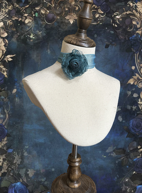 TeNg原创手作珠光褶皱纱带干枯玫瑰花颈带设计感颈花choker锁骨链