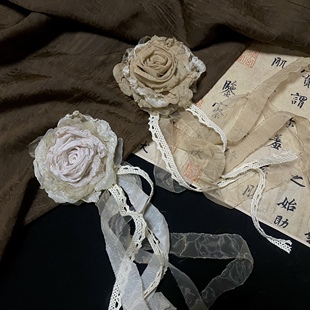 TeNg国风侘寂感仙丧布艺手作玫瑰花胸针/颈花/腕花/发簪/发卡