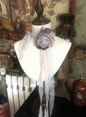 TeNg原创手作清冷玫瑰花颈带choker锁骨链项链复古Lolita长飘带