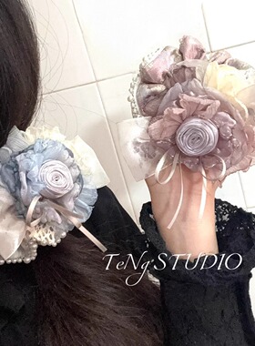 TeNg原创法式蕾丝珍珠玫瑰大肠发圈甜美少女感小众优雅头饰发饰
