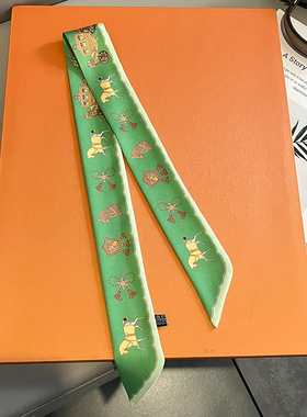 高级感绿色复古小马包包丝巾女细窄长条扎头发带绑包缠包手柄丝带