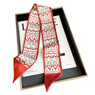 日韩风~法式复古红色小丝巾女春秋百搭长条发带绑包丝带夏季配T恤