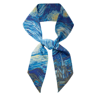 绿色梵高油画法式发带长条小丝巾女百搭春秋装饰领巾绑包手柄丝带