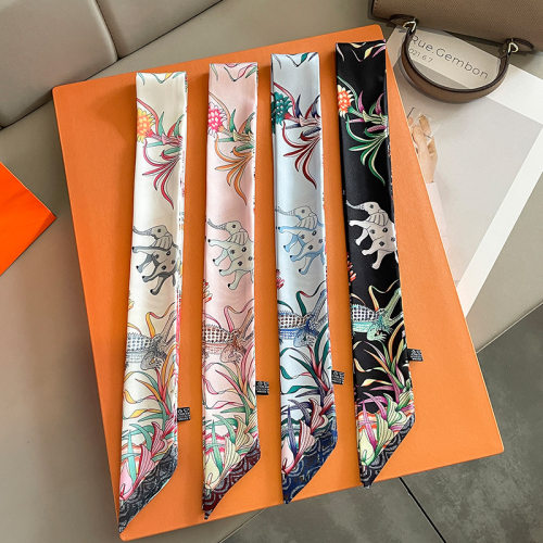 卡通小象米色长条小丝巾绑包发带